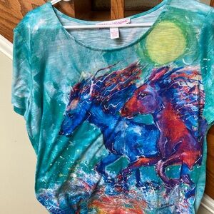 Colorful Horse Print Short Sleeve Tee